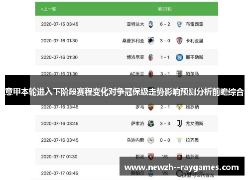 意甲本轮进入下阶段赛程变化对争冠保级走势影响预测分析前瞻综合 意甲本轮进入下阶段赛程变化对争冠保级走势影响预测分析前瞻综合
